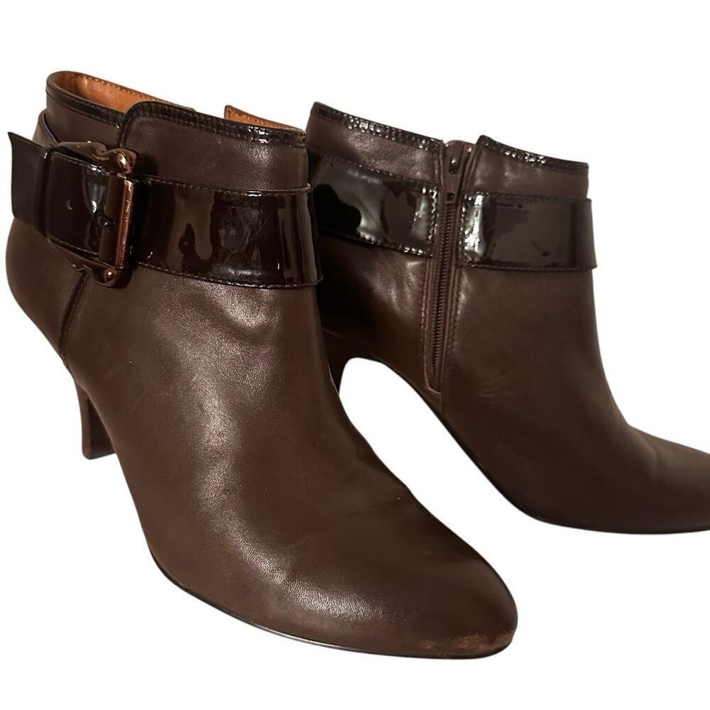 Sofft Bourges Chocolate Brown Heeled Side Zip Bootie Buckle Womens Sz 7 Fall EC - Picture 3 of 13